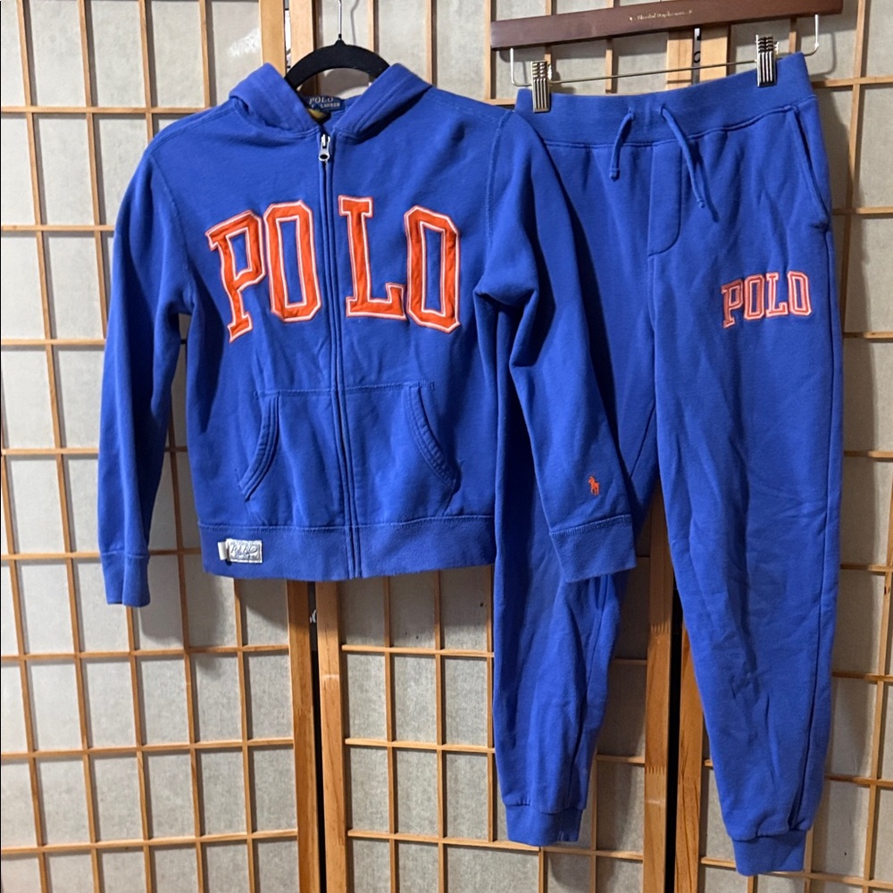 Polo by Ralph Lauren Kids Royal Blue Hoodie & Jogger Set with Orange Logo